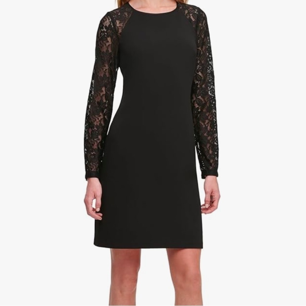 Tommy Hilfiger Women's Black Lace Long Sleeve Shift Dress Size 6